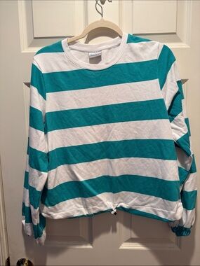 Columbia Teal & White Striped Crew Neck Pullover